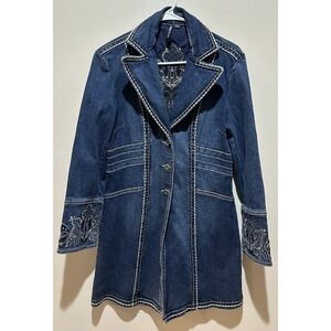 Zenim Denim Women's Embroidered Duster Denim‎ Jacket Size Small - Blue